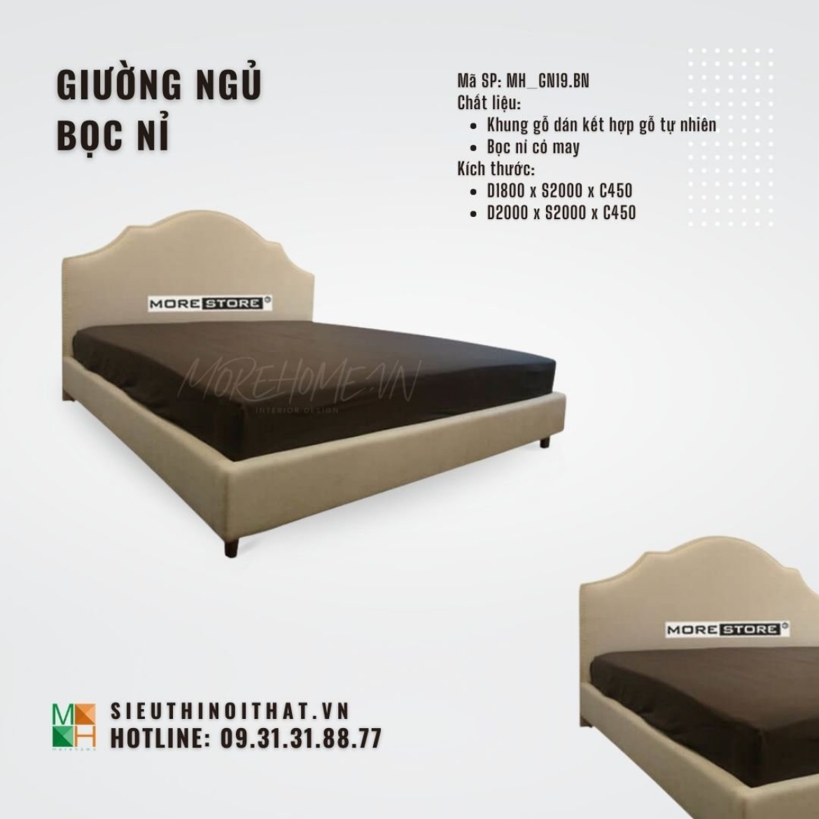 Ảnh của Giường ngủ tân cổ điển bọc nỉ cỏ may cao cấp