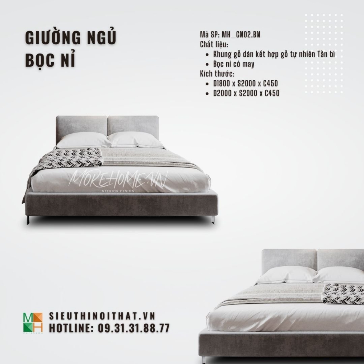 Picture of Giường ngủ bọc nỉ chân kim loại cao cấp