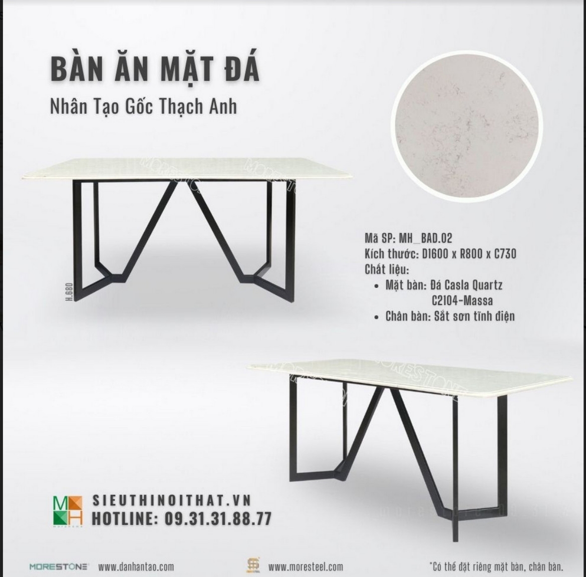 Ảnh của Bàn ăn mặt đá nhân tạo thạch anh chân sắt MH_BAD.02