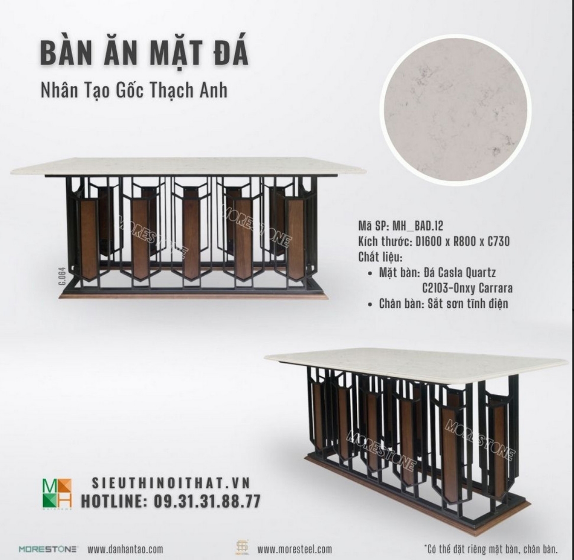 Ảnh của Bàn ăn mặt đá nhân tạo thạch anh chân sắt MH_BAD.12